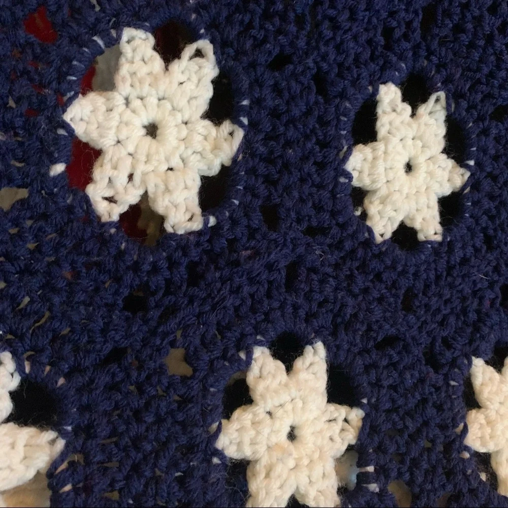 American Flag Crochet Throw Blanket - Red White Blue